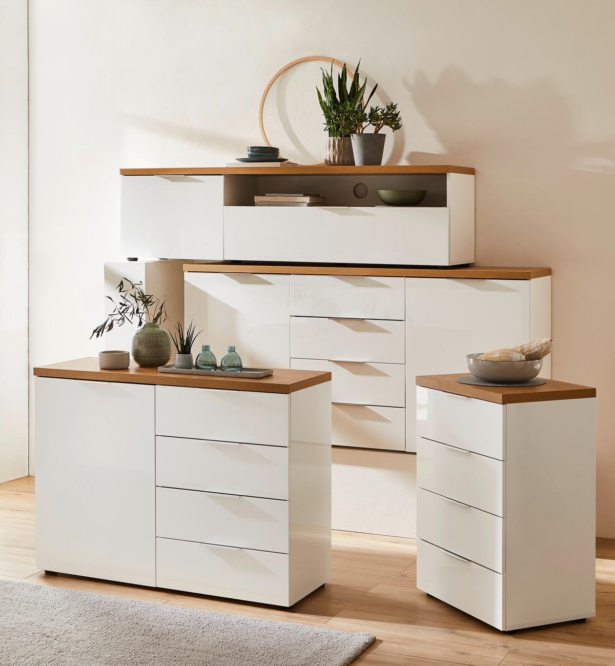 KOMODA   180/89/43 cm   bijela, boje hrasta  - bijela/boje hrasta, Design, drvni materijal/metal (180/89/43cm) - Voleo