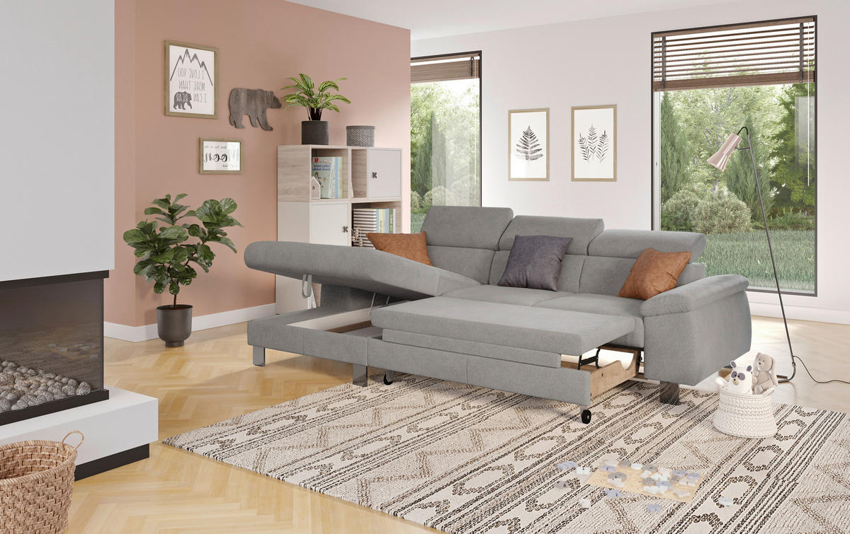 ECKSOFA Grau Flachgewebe  - Chromfarben/Grau, Design, Textil/Metall (166/244cm) - Livetastic