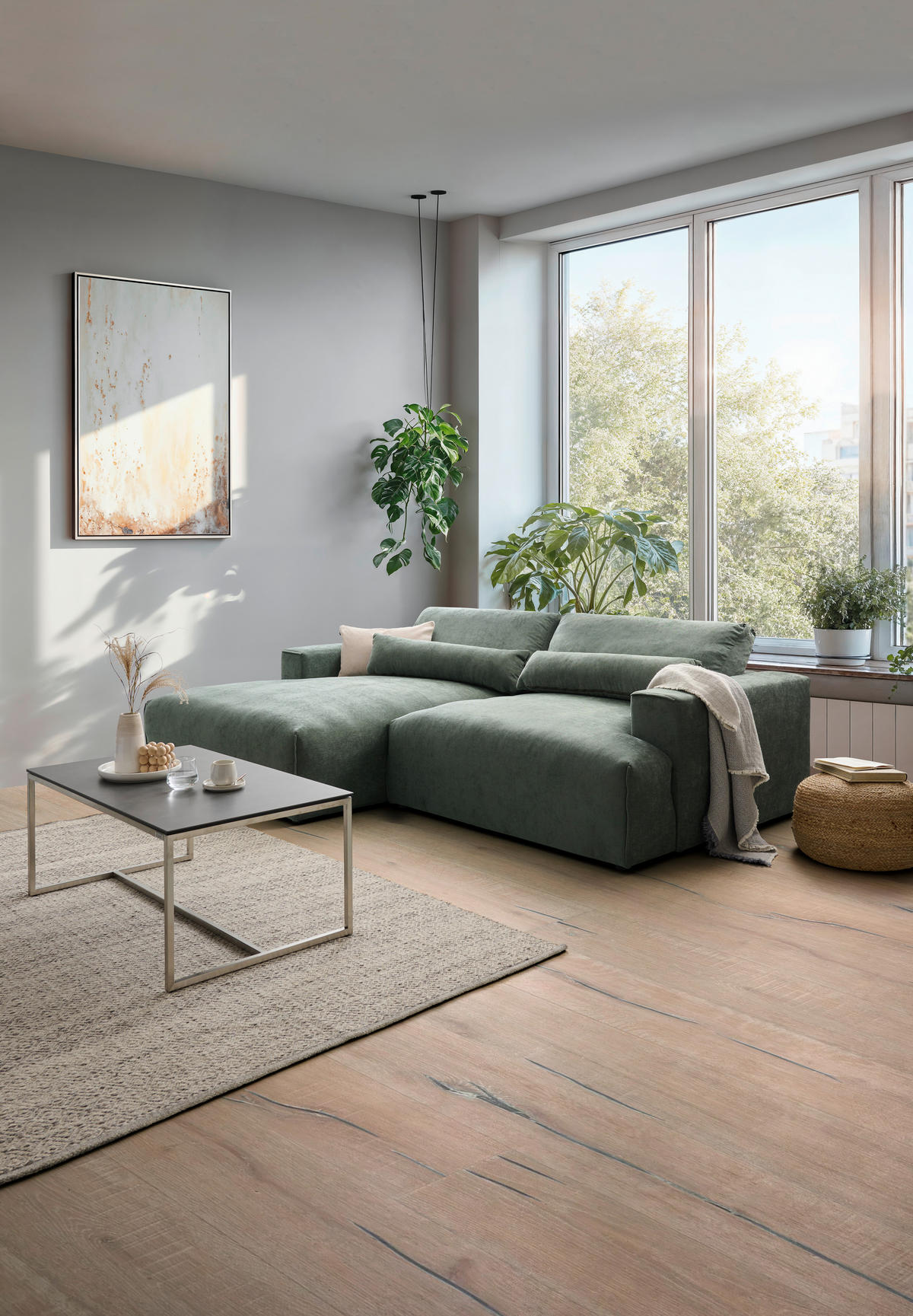 ECKSOFA Felicia Graugrün Struktur  - Schwarz/Graugrün, Design, Kunststoff/Textil (187/267cm) - Stylife
