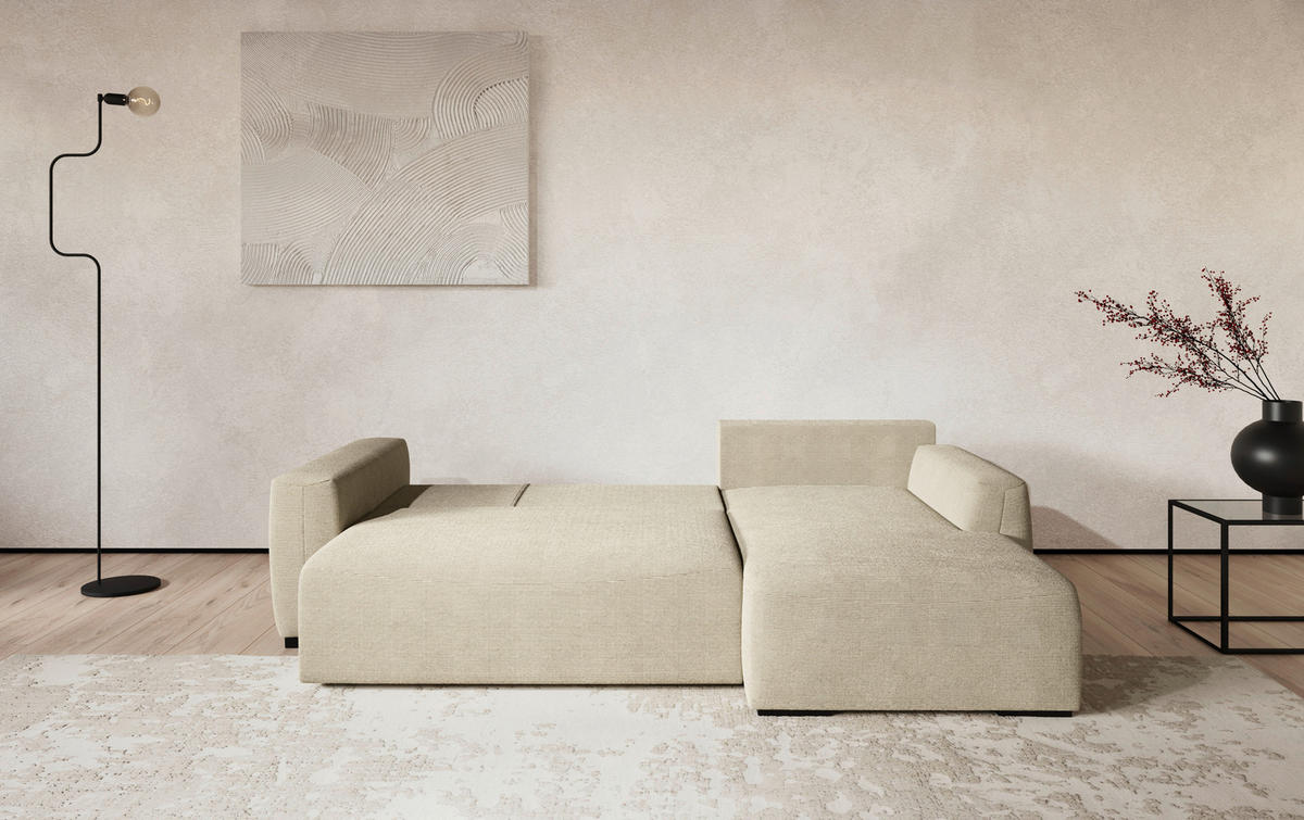 ECKSOFA  in Cord Beige  - Beige/Schwarz, Trend, Kunststoff/Textil (252/170cm) - MID.YOU
