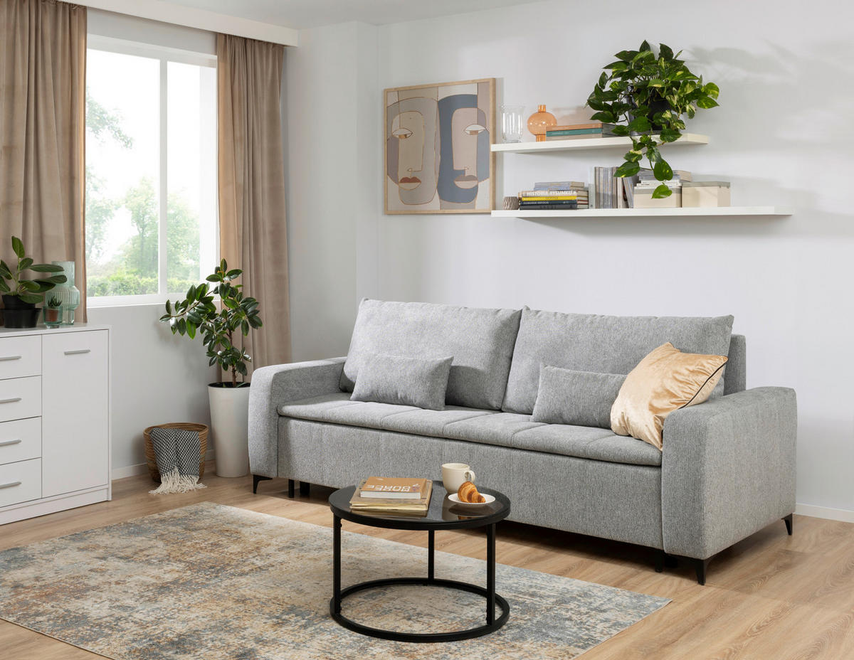POHOVKA, drevo, kov, textil, sivá - čierna/sivá, Konventionell, kov/drevo (230/90/100cm) - Carryhome