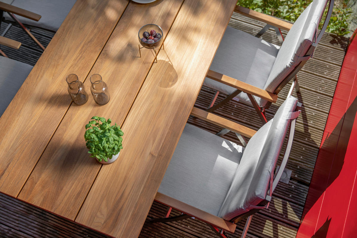 GARTENTISCH 200/95/76 cm Holz, Metall rechteckig  - Silberfarben/Teakfarben, Design, Holz/Metall (200/95/76cm)
