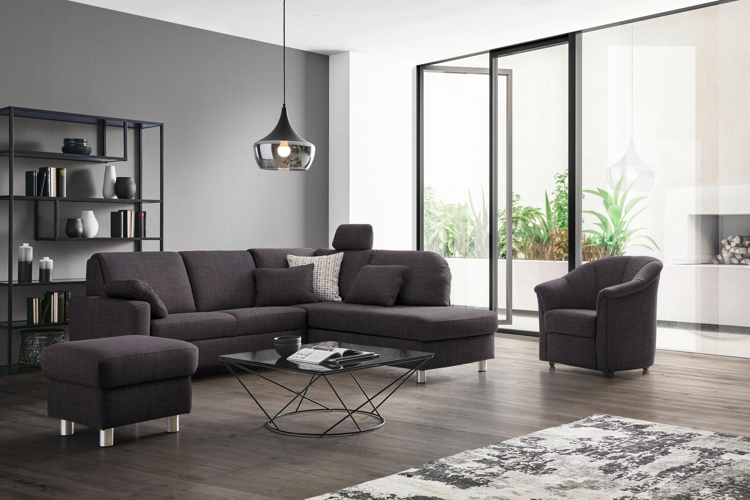 ECKSOFA in Chenille Schieferfarben, Dunkelgrau  227/208 cm  - Schieferfarben/Dunkelgrau, KONVENTIONELL, Textil/Metall (227/208cm) - Sedda