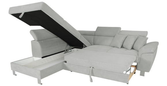 ECKSOFA inkl. Funktionen Grau Cord - Silberfarben/Grau, Design, Textil/Metall (226/257cm) - Xora