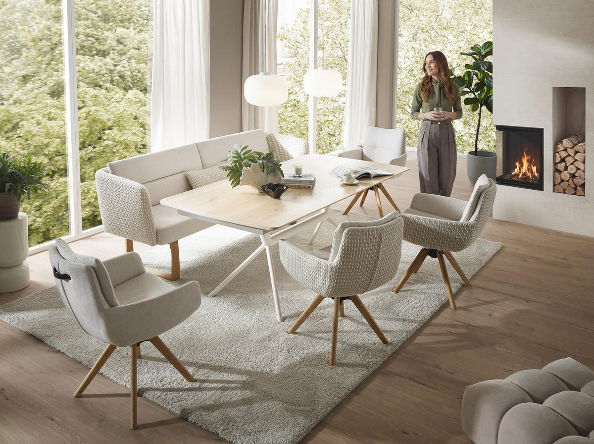 ESSTISCH      - Eiche Bianco/Creme, Design, Holz/Metall (200/100/76cm) - Valnatura