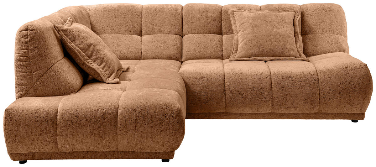 ECKSOFA ITALIA in Chenille Koralle  203/254 cm  - Koralle/Schwarz, MODERN, Kunststoff/Textil (203/254cm) - Livetastic