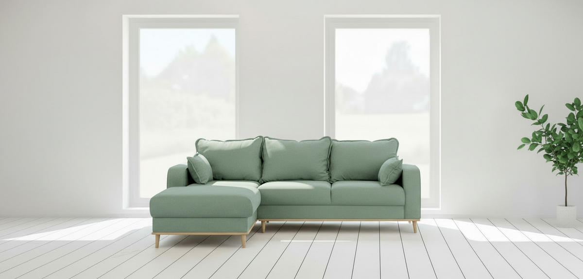 ECKSOFA Beata in Mikrofaser Mintgrün  150/230 cm  - Wengefarben/Mintgrün, Design, Holz/Textil (150/230cm) - Livetastic