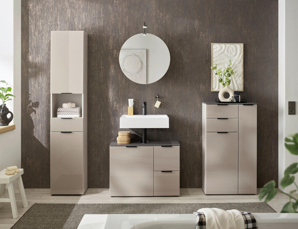 WASCHBECKENUNTERSCHRANK 60/60/35 cm  - Kaschmir/Anthrazit, Lifestyle, Glas/Holzwerkstoff (60/60/35cm) - home24