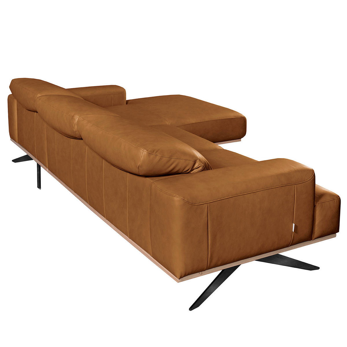 ECKSOFA Cognac Echtleder Rücken echt, Kopfteilverstellung  - Cognac/Schwarz, Design, Leder/Metall (295/187cm) - Livetastic