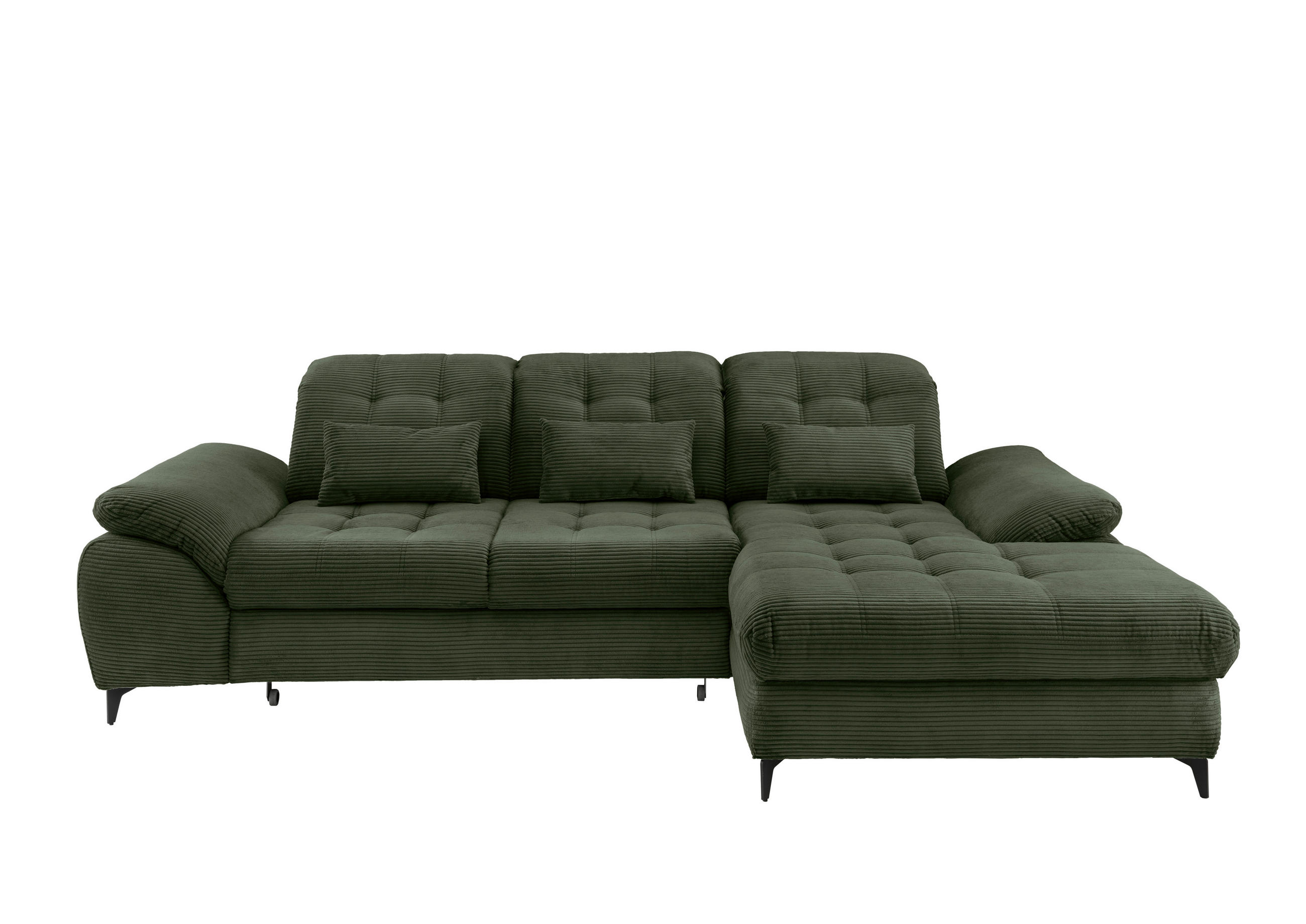 ECKSCHLAFSOFA Cord Dunkelgrün  - Dunkelgrün/Schwarz, Modern, Textil/Metall (273/189cm) - Livetastic