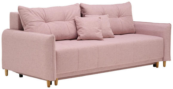 SCHLAFSOFA  mit Rücken echt Webstoff Rosa  - Eichefarben/Rosa, Design, Holz/Textil (227/98/113cm) - Carryhome