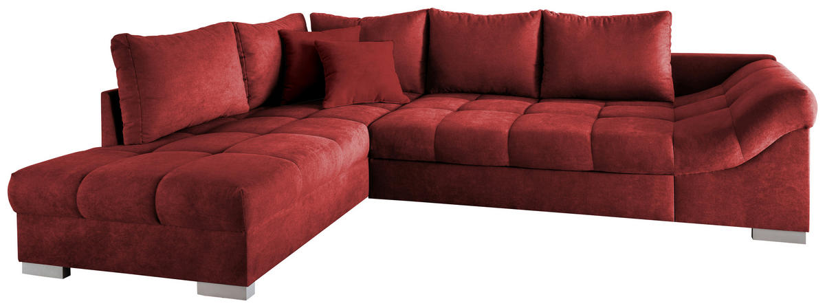ECKSCHLAFSOFA Rot Mikrofaser  - Silberfarben/Rot, Design, Holz/Textil (202/298cm) - MID.YOU