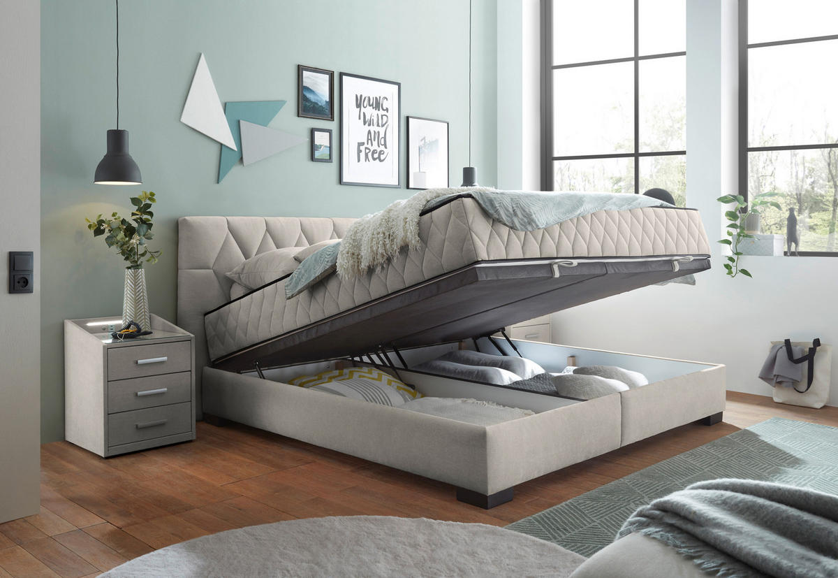 BOXBETT 180/200 cm  in Beige  - Beige/Schwarz, Modern, Holzwerkstoff/Kunststoff (180/200cm) - MID.YOU