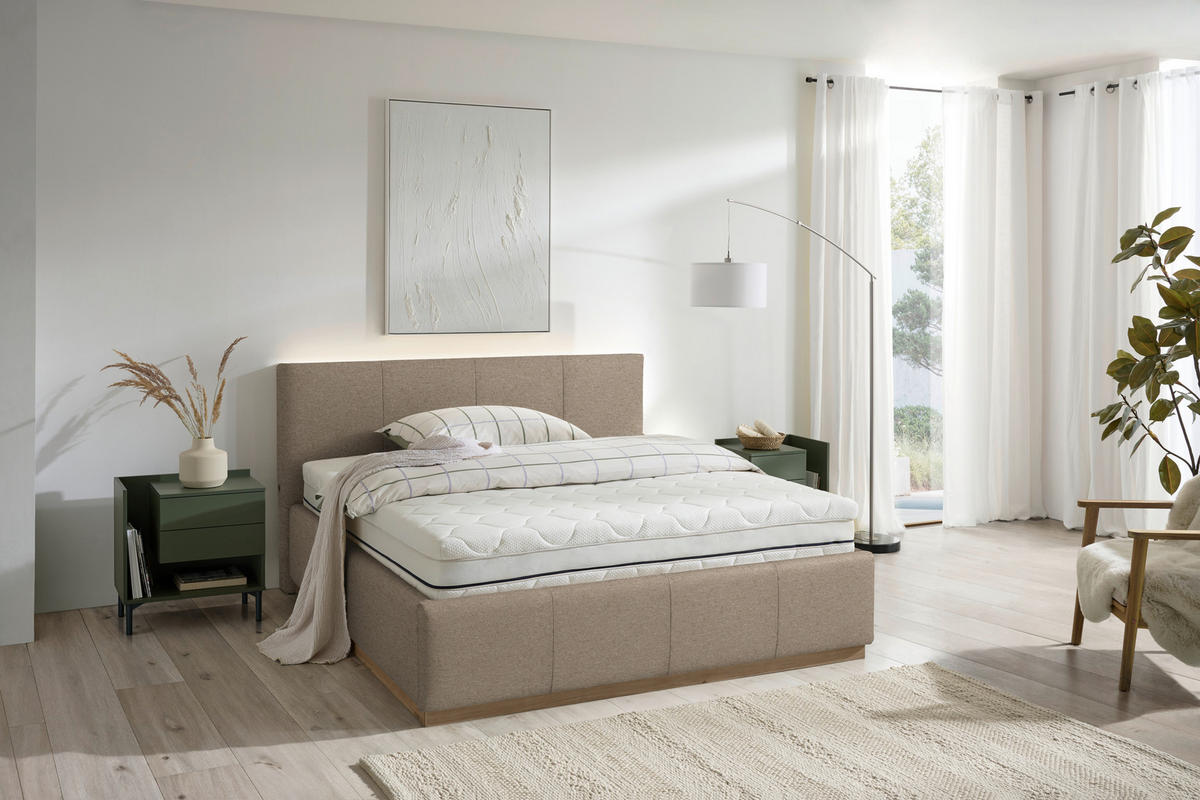 POLSTERBETT Beleuchtung, Lattenrost, Bettkasten Beige 180/200 cm  - Birkefarben/Beige, Design, Holz/Holzwerkstoff (180/200cm) - Lomoco