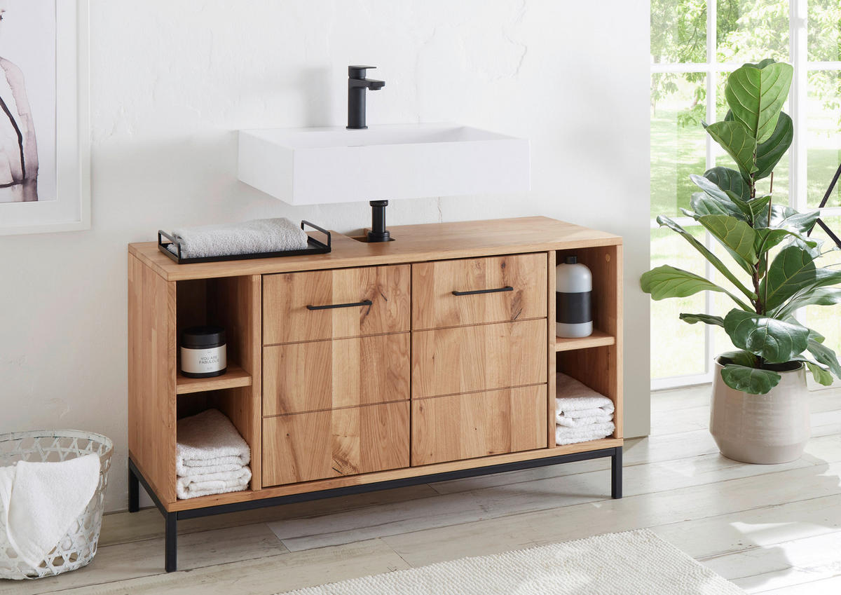 WASCHBECKENUNTERSCHRANK 105/60/40 cm  - Wildeiche/Schwarz, Basics, Holz/Metall (105/60/40cm) - Linea Natura