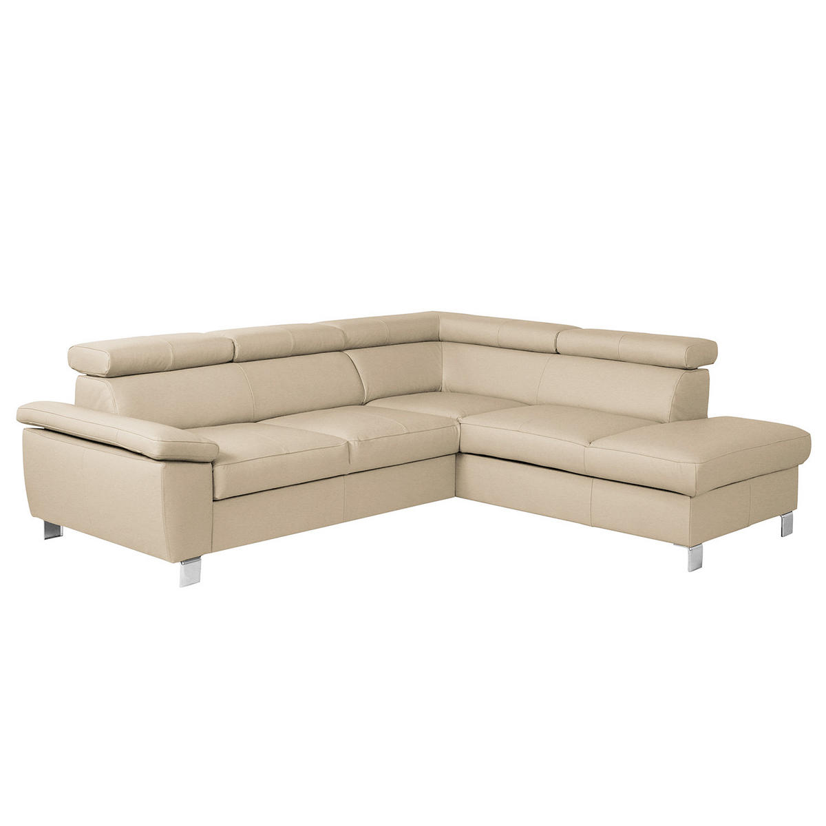 ECKSOFA Beige Echtleder Lederlook  - Chromfarben/Beige, Design, Leder/Textil (248/208cm) - Livetastic