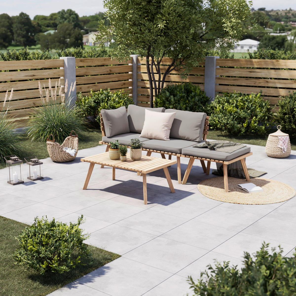 GARTENSET Webstoff Akazie massiv  - Akaziefarben/Grau, Basics, Holz/Textil (186/60cm) - Ambia Garden