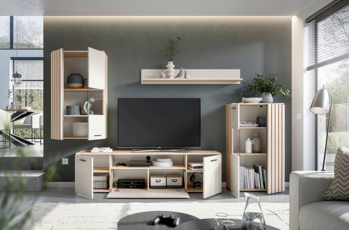 REGAL ZA DNEVNI BORAVAK boje hrasta, kašmir   - kašmir/boje hrasta, Moderno, staklo/drvni materijal (290/190/40cm) - Hom`in