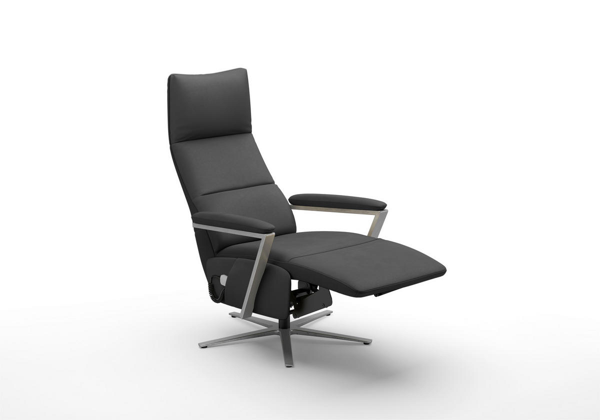 RELAXSESSEL TV VARIO COMFORT E L3 Echtleder Kopfteilverstellung, Rücken echt    - Silberfarben/Schwarz, Basics, Leder/Metall (70/128/85cm) - Sit & More