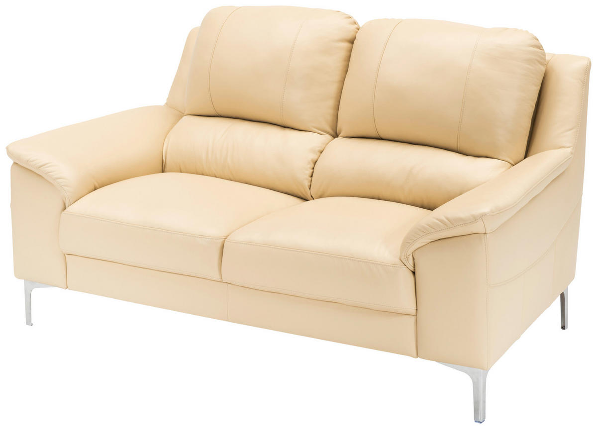 SOFFA i äkta läder sandfärgad  - sandfärgad/kromfärg, Klassisk, metall/läder - Welnova