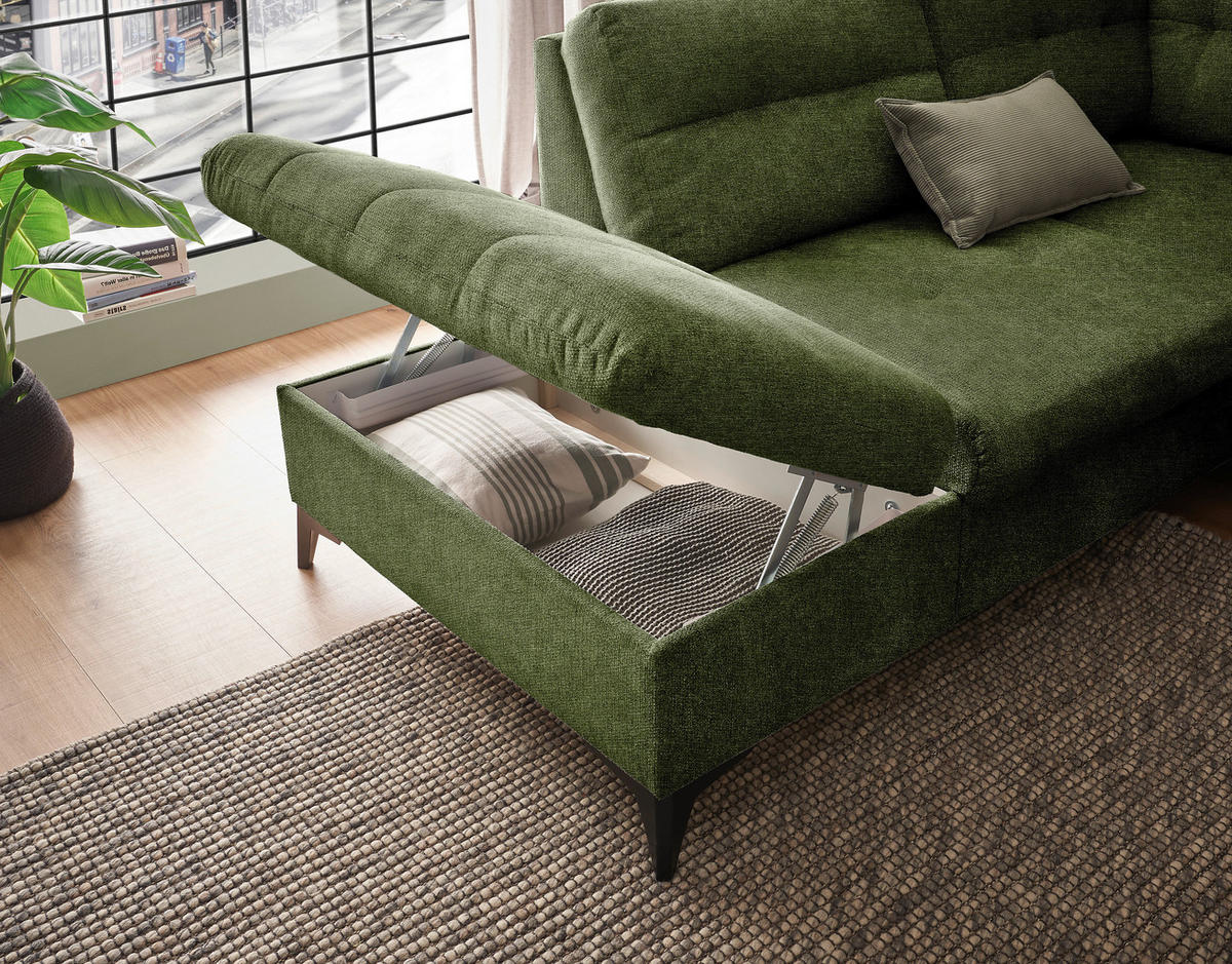 WOHNLANDSCHAFT Olivgrün Webstoff  - Schwarz/Olivgrün, KONVENTIONELL, Kunststoff/Textil (218/324/170cm) - Carryhome