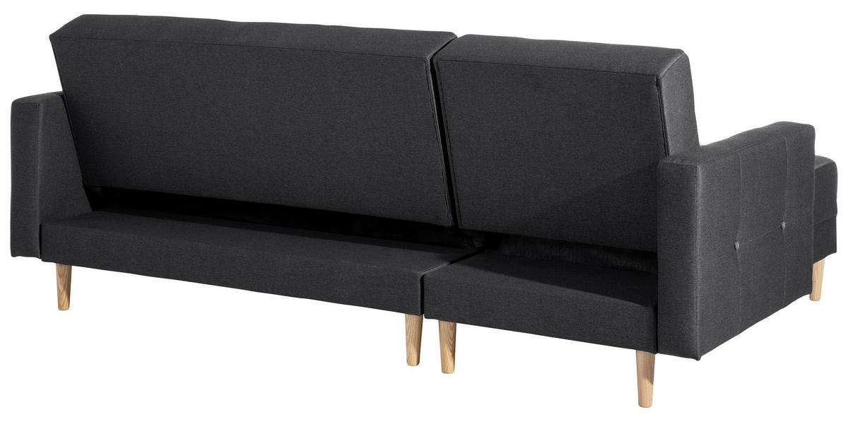 ECKSCHLAFSOFA inkl. Hocker  mit Schlafen auf Sitzhöhe Flachgewebe Graphitfarben  - Eschefarben/Graphitfarben, MODERN, Holz/Textil (223/152cm) - Max Winzer