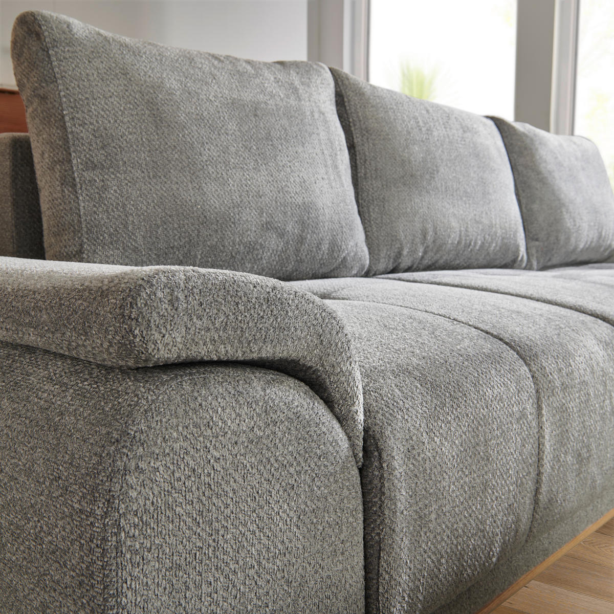 ECKSOFA in Chenille Grau  - Schwarz/Grau, Modern, Textil/Metall (168/262cm) - home24