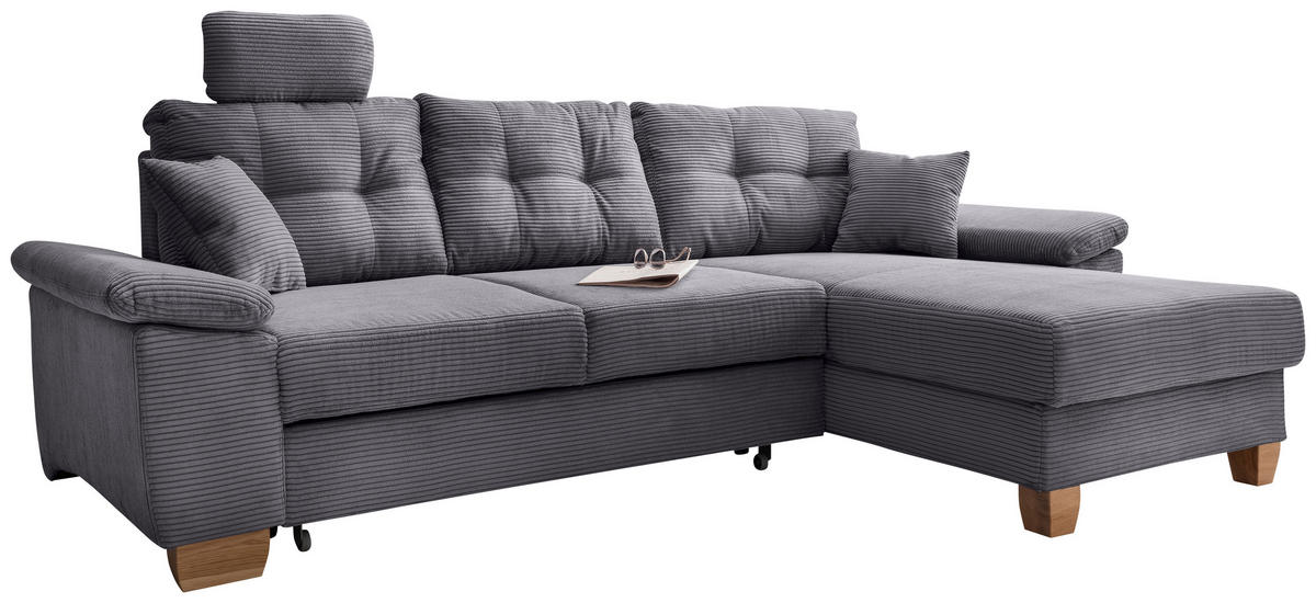 ECKSOFA in Cord Grau  - Naturfarben/Grau, Modern, Holz/Textil (270/176cm) - Livetastic