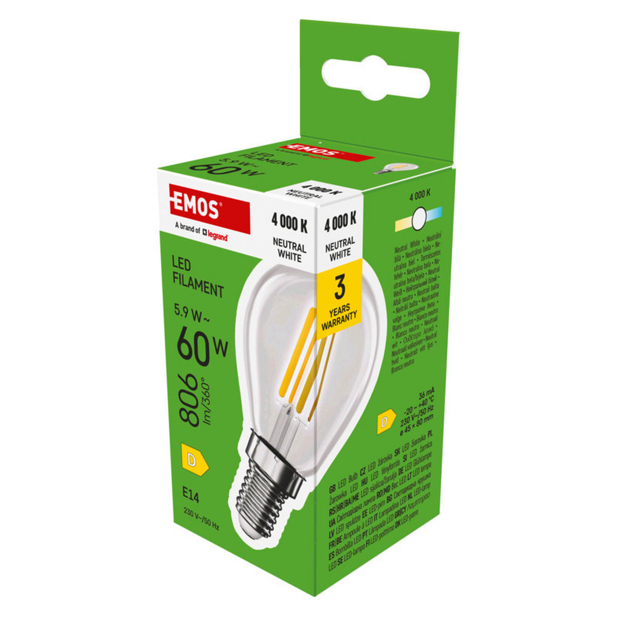 FILAMENTOVÁ LED ŽÁROVKA E14 - Basics, plast (4.5/4.5/8cm)