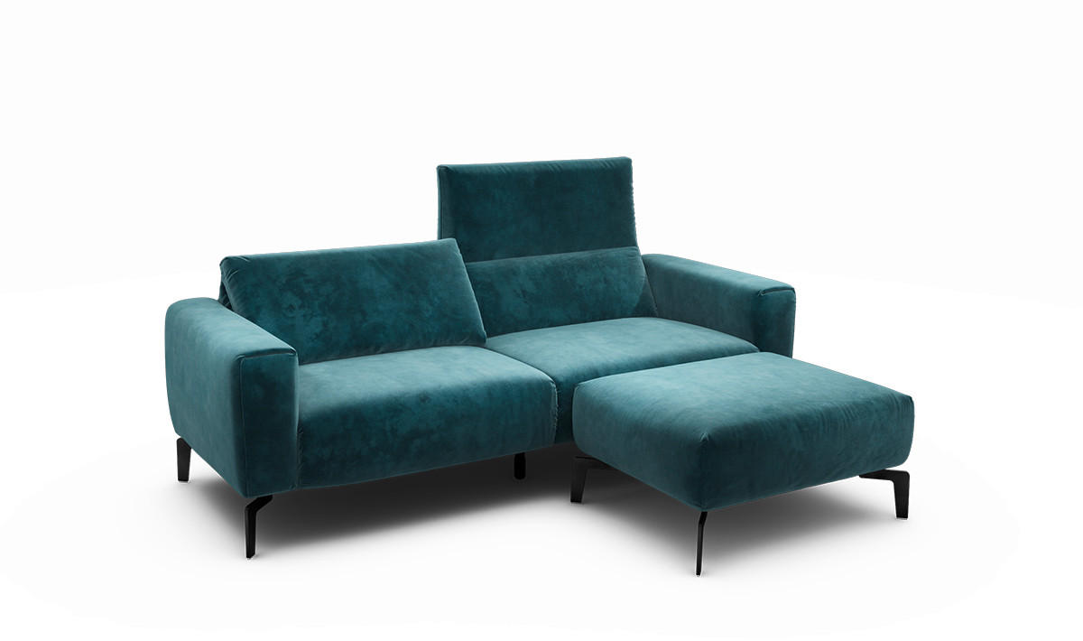 2,5-Sitzer inkl. Hocker Samt Blau  - Blau/Schwarz, Design, Textil/Metall (220/86/86-94cm) - SENSOO
