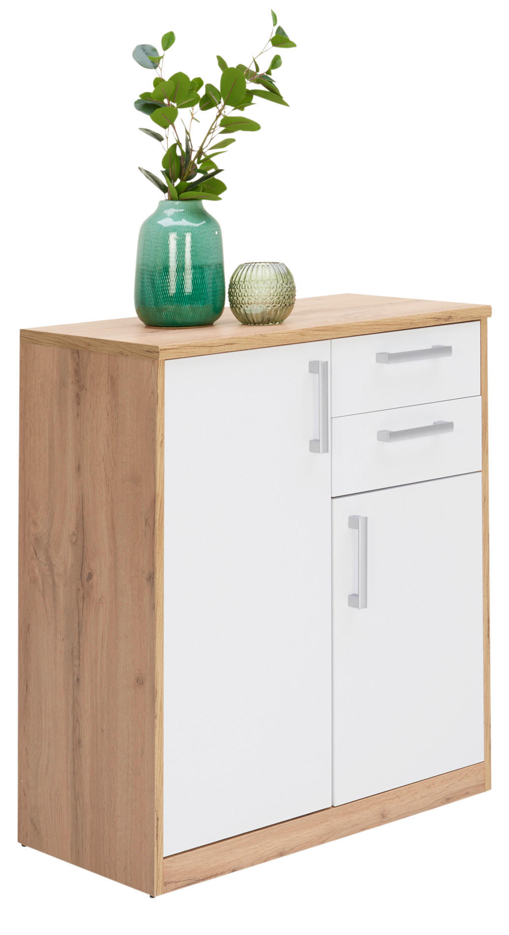 KOMMODE Weiß, Eichefarben - Eichefarben/Silberfarben, Basics, Holzwerkstoff/Kunststoff (72/84/36cm) - Xora
