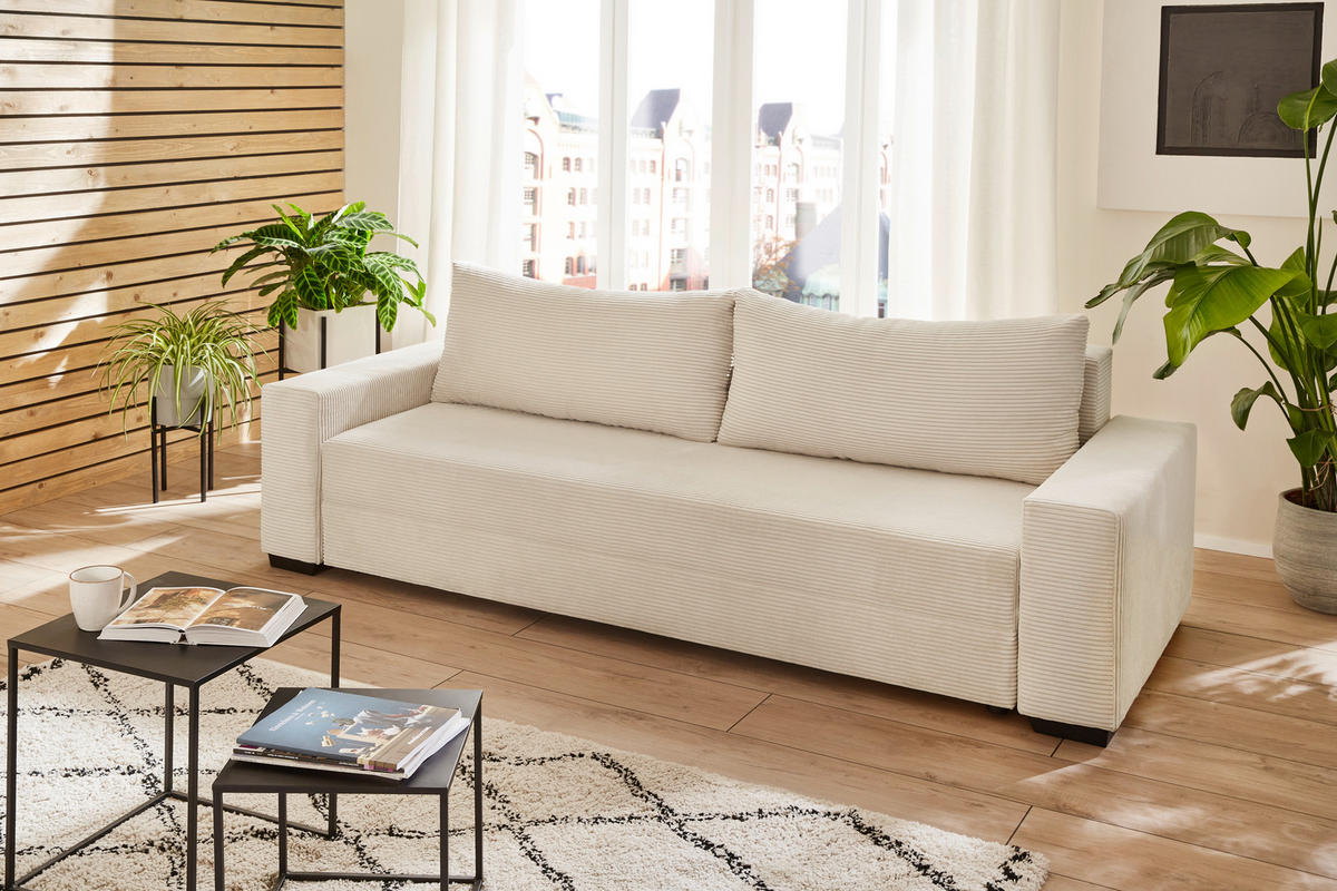 SCHLAFSOFA Cord Naturfarben  - Schwarz/Naturfarben, KONVENTIONELL, Kunststoff/Textil (240/72/95cm) - Carryhome