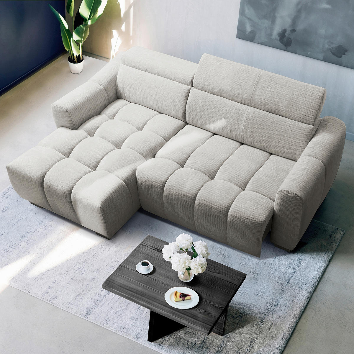 ECKSOFA  Webstoff Greige  - Greige/Schwarz, Design, Kunststoff/Textil (177/274cm) - Livetastic