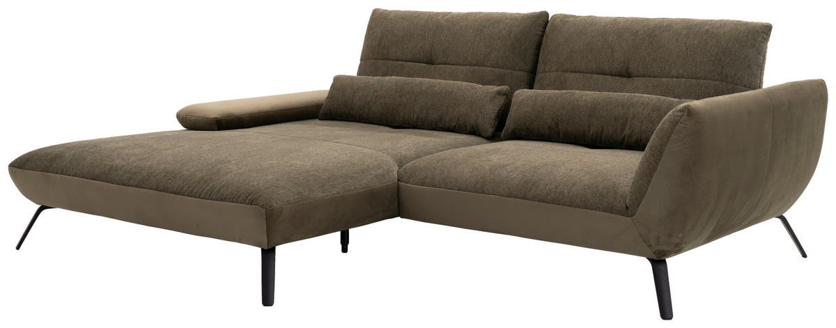 ECKSOFA Olivgrün Flachgewebe  - Schwarz/Olivgrün, Trend, Textil/Metall (191-207/273cm) - Livetastic