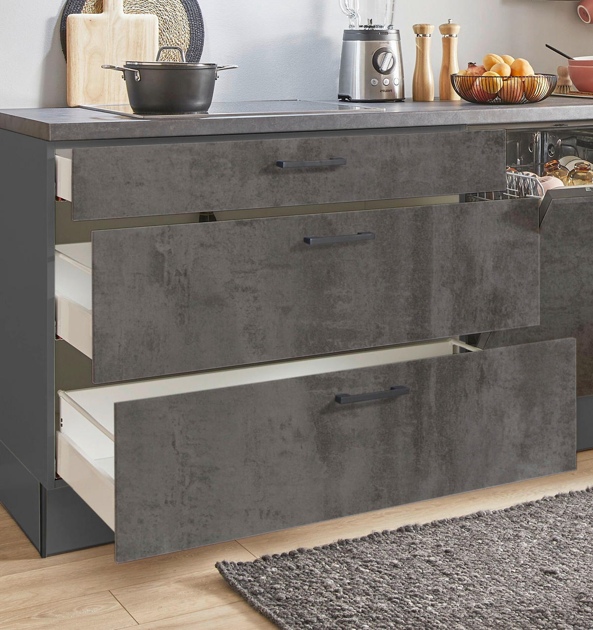 KÜCHENBLOCK PN 100 270 cm  in Graphitfarben  - Schwarz/Graphitfarben, Design, Holzwerkstoff/Metall (270cm) - Pino