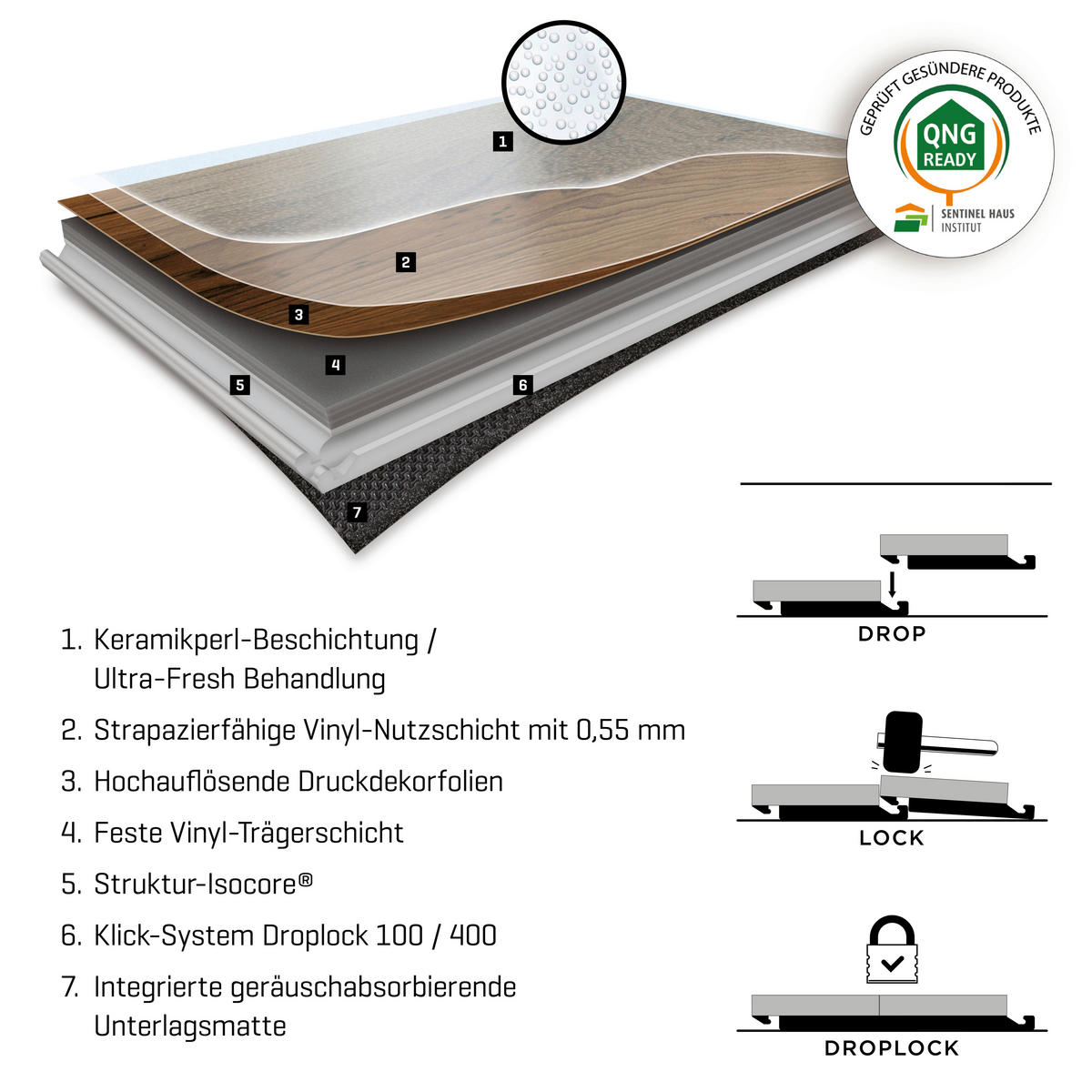 DESIGNBODEN Large  per  m² - Grau, Basics, Kunststoff (81.28/40.64/0.75cm)