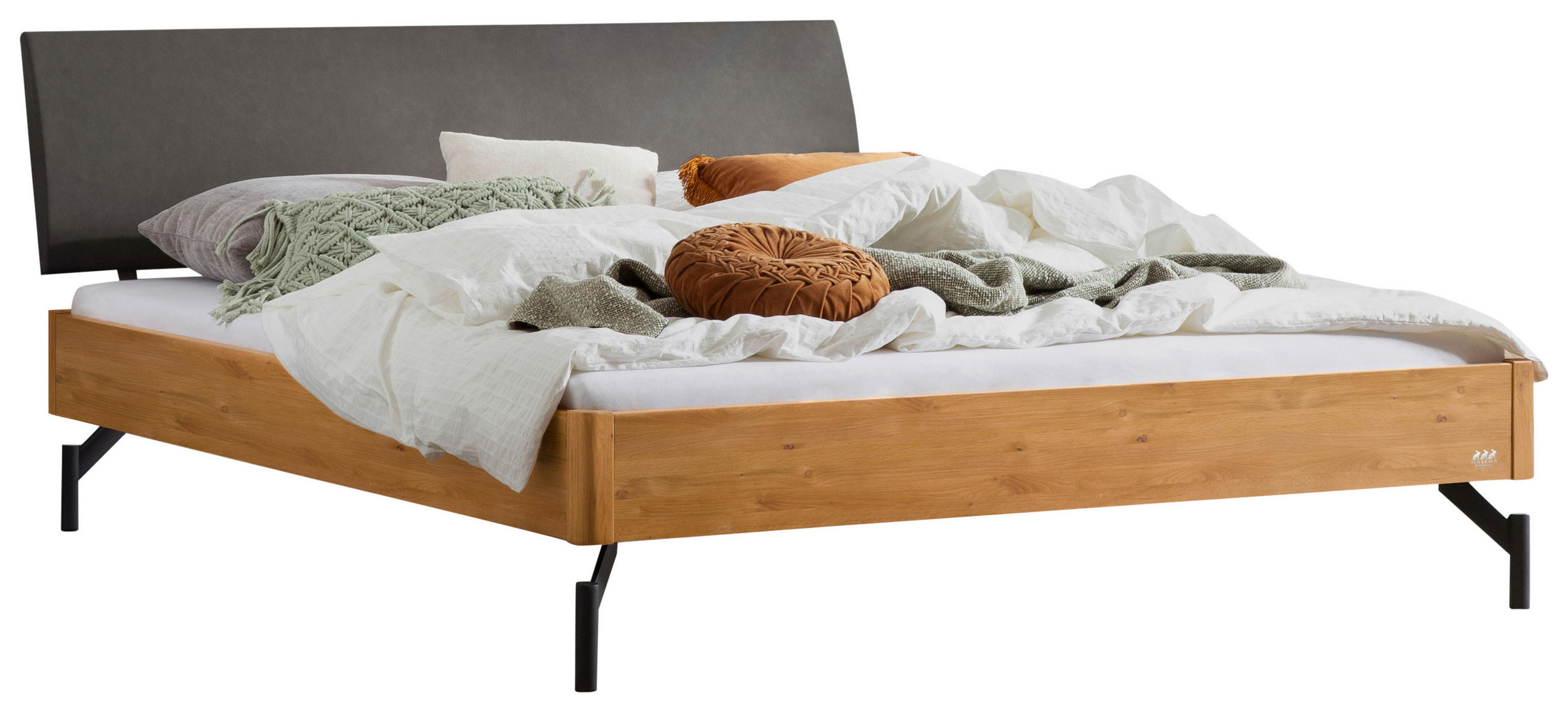 BETT 180/200 cm,  in Anthrazit, Grau, Wildeiche, gepolstertes Kopfteil,  - Wildeiche/Anthrazit, Design, Holz/Metall (180/200cm) - Hasena
