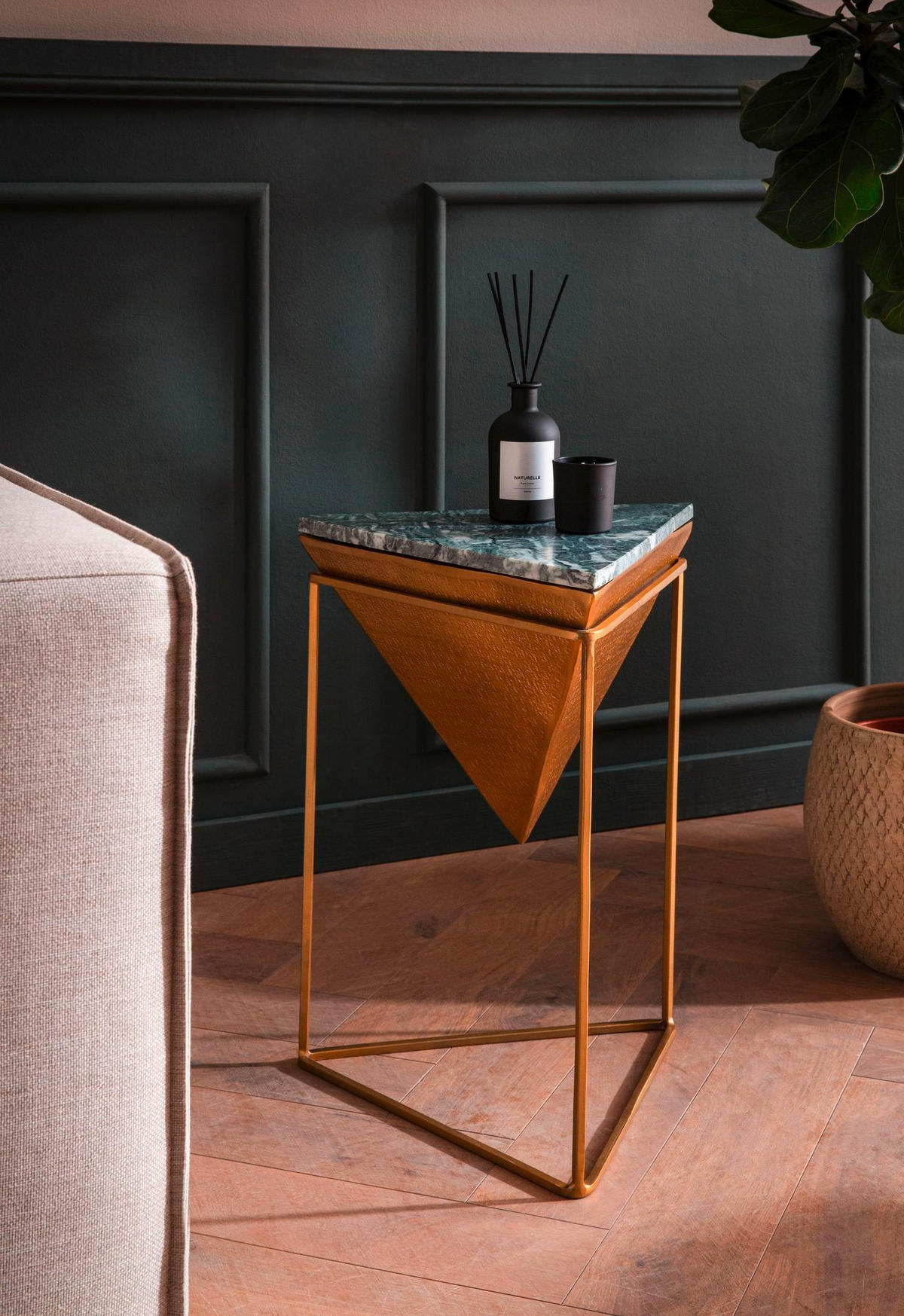 BEISTELLTISCH in Stein 37/37/53 cm  - Goldfarben/Grün, Design, Stein/Metall (37/37/53cm) - Livetastic