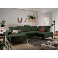WOHNLANDSCHAFT SANO Dunkelgrün Cord  - Dunkelgrün/Schwarz, MODERN, Textil/Metall (180/337/200cm) - Livetastic