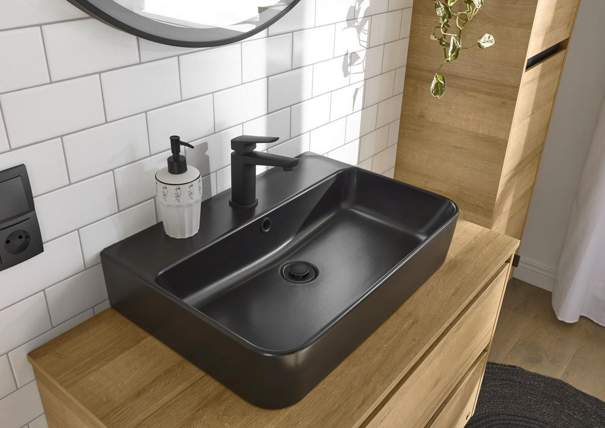 BADEZIMMER 3-teilig  in 91 cm  - Eichefarben/Schwarz, Design, Keramik/Holzwerkstoff (91cm) - Musterring