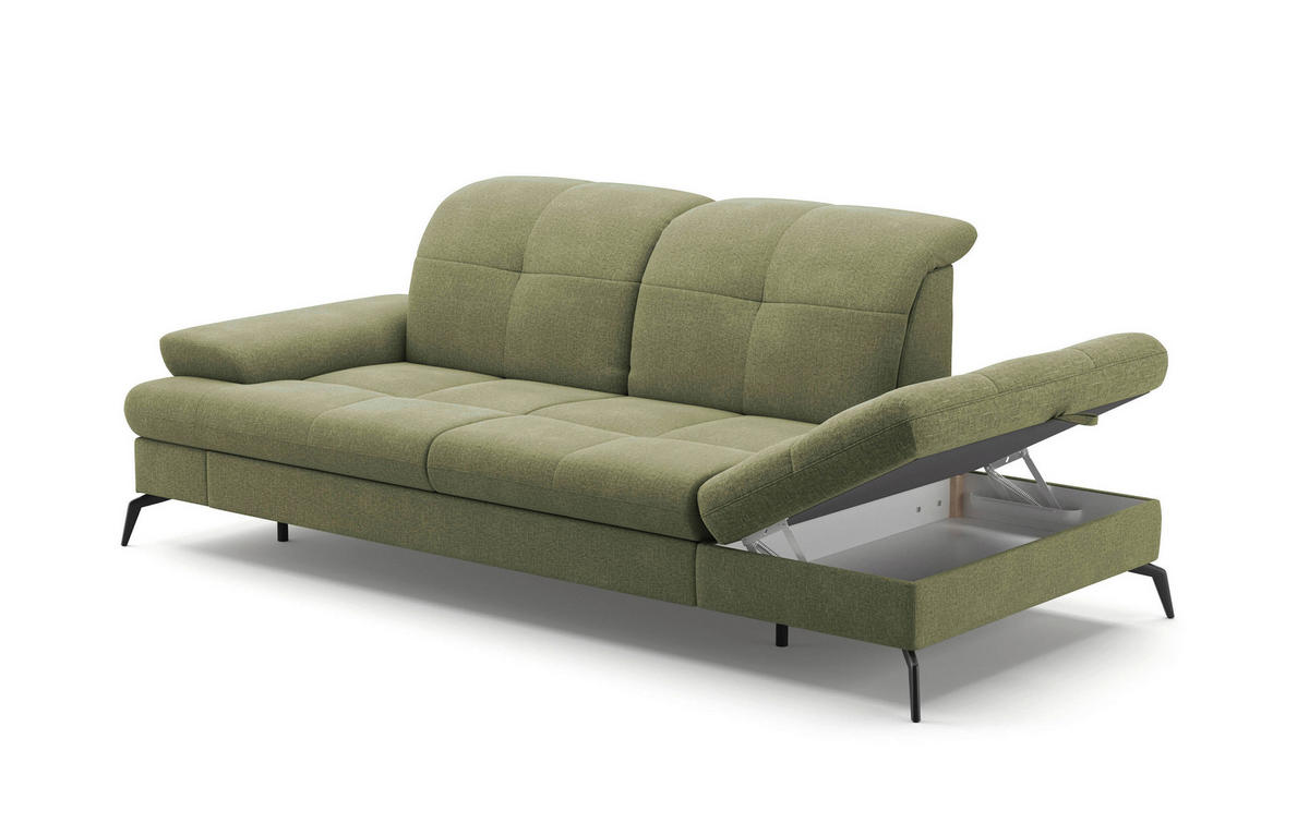 RÉCAMIERE in Flachgewebe Hellgrün  - Schwarz/Hellgrün, Konventionell, Textil/Metall (231/90/122cm) - Sit & More