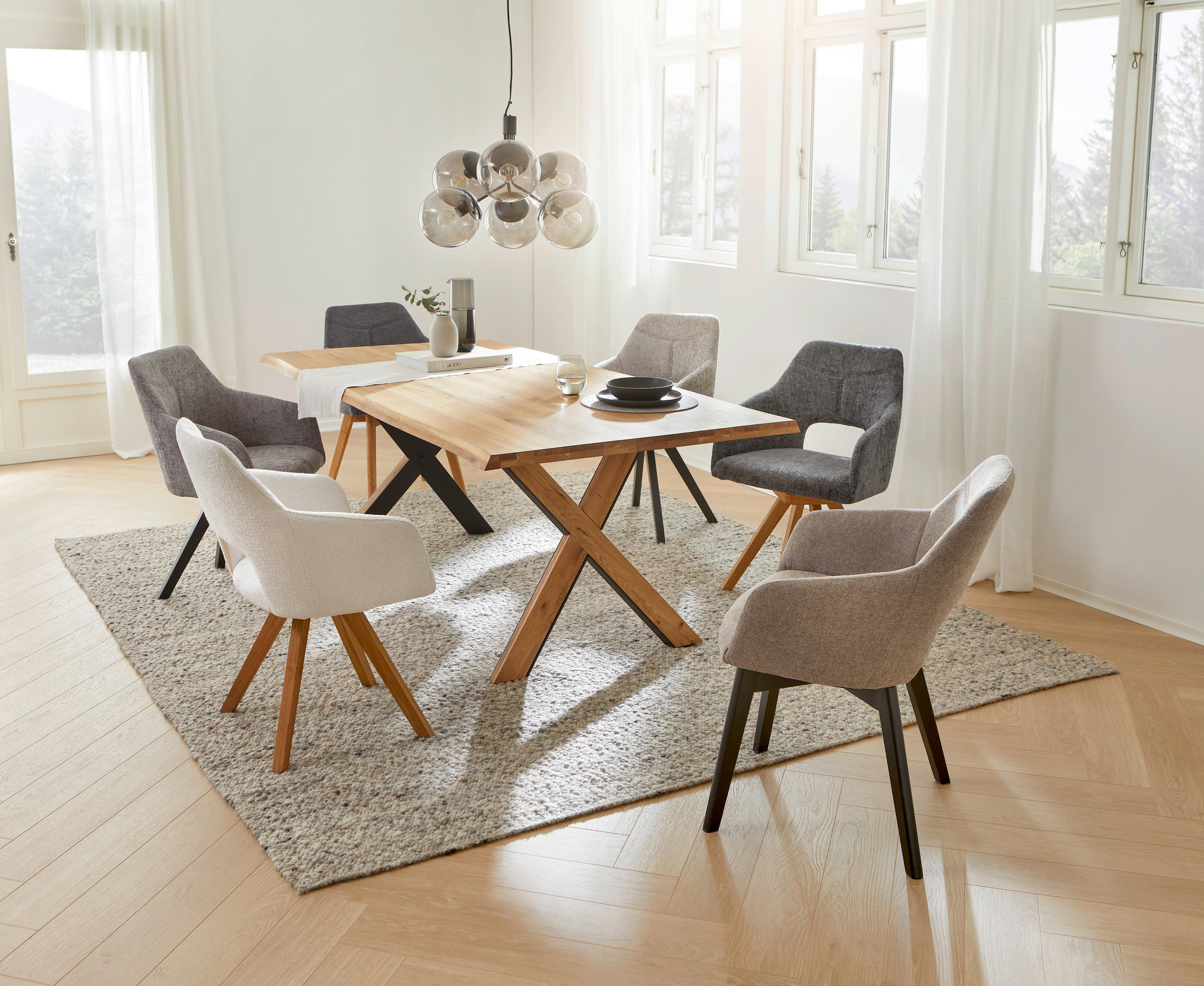 JEDÁLENSKÝ STÔL, divý dub, čierna, farby duba, 200/100/76 cm - čierna/farby duba, Natur, kov/drevo (200/100/76cm) - Linea Natura