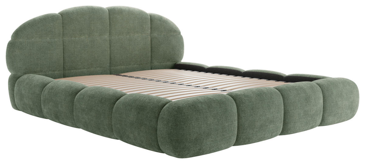 POLSTERBETT 180/200 cm,  in Grün, gepolstertes Kopfteil, Lattenrost, Bettkasten,  - Schwarz/Grün, Design, Holz/Textil (180/200cm) - Chameo