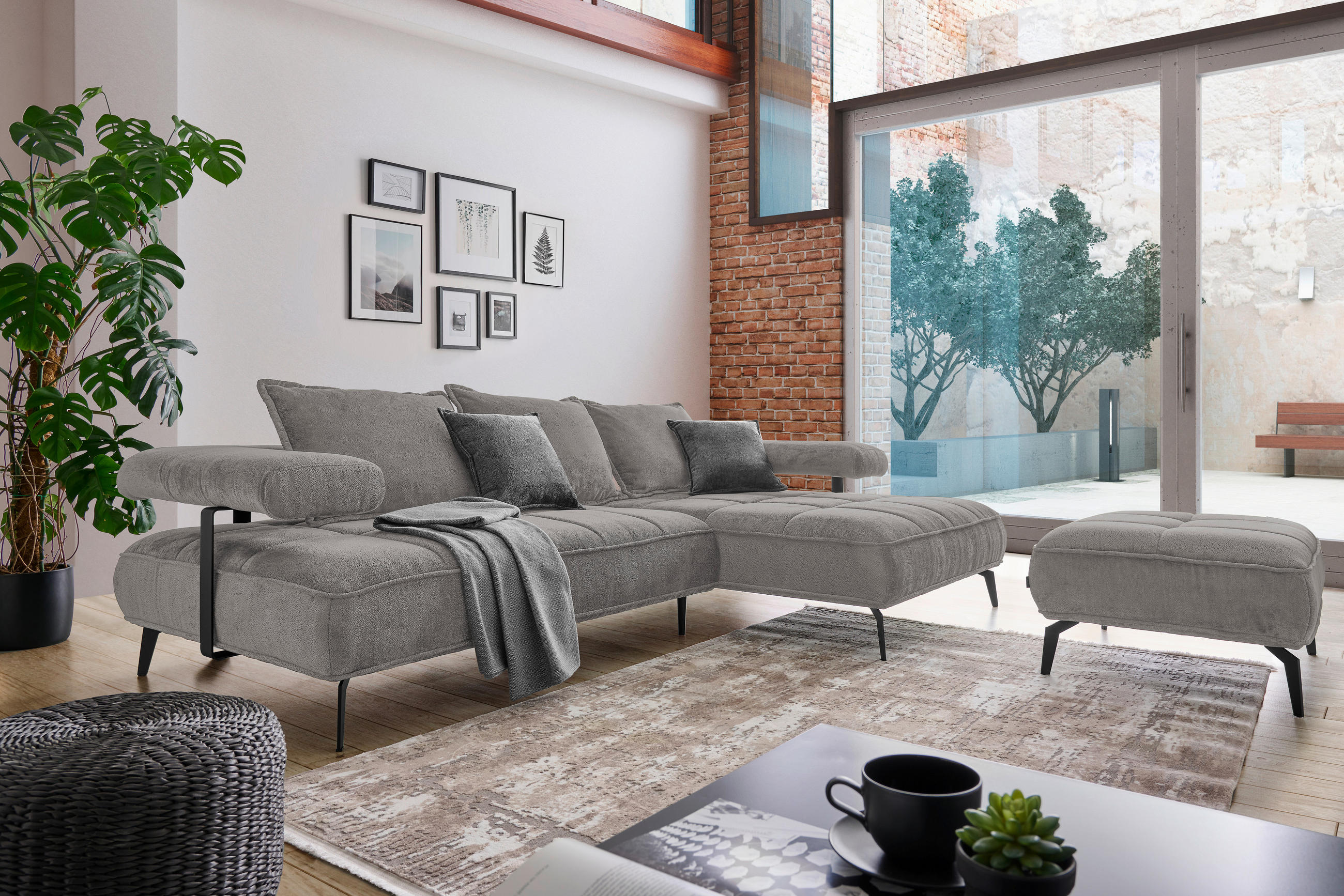 HÖRNSOFFA i vävt tyg mörkgrå  - mörkgrå/svart, Design, metall/textil (266/180cm) - Welnova