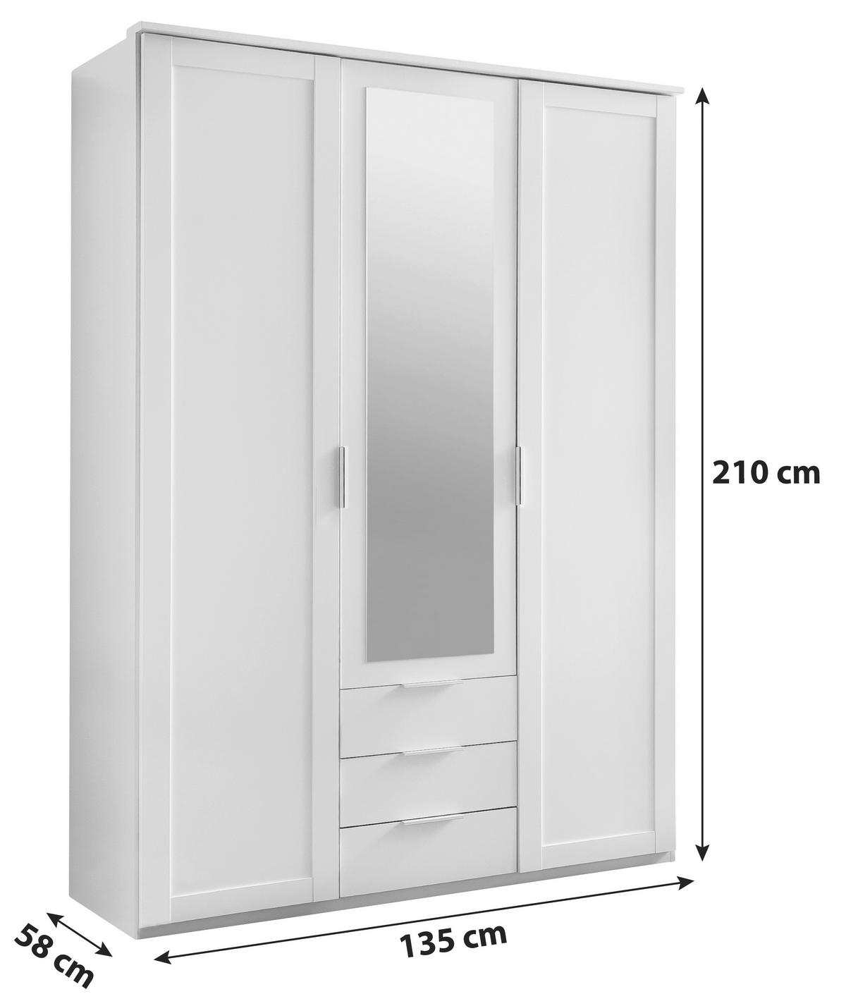 DREHTÜRENSCHRANK 135/210/59 cm 3-türig Weiß  - Silberfarben/Weiß, KONVENTIONELL, Glas/Holzwerkstoff (135/210/59cm) - MID.YOU