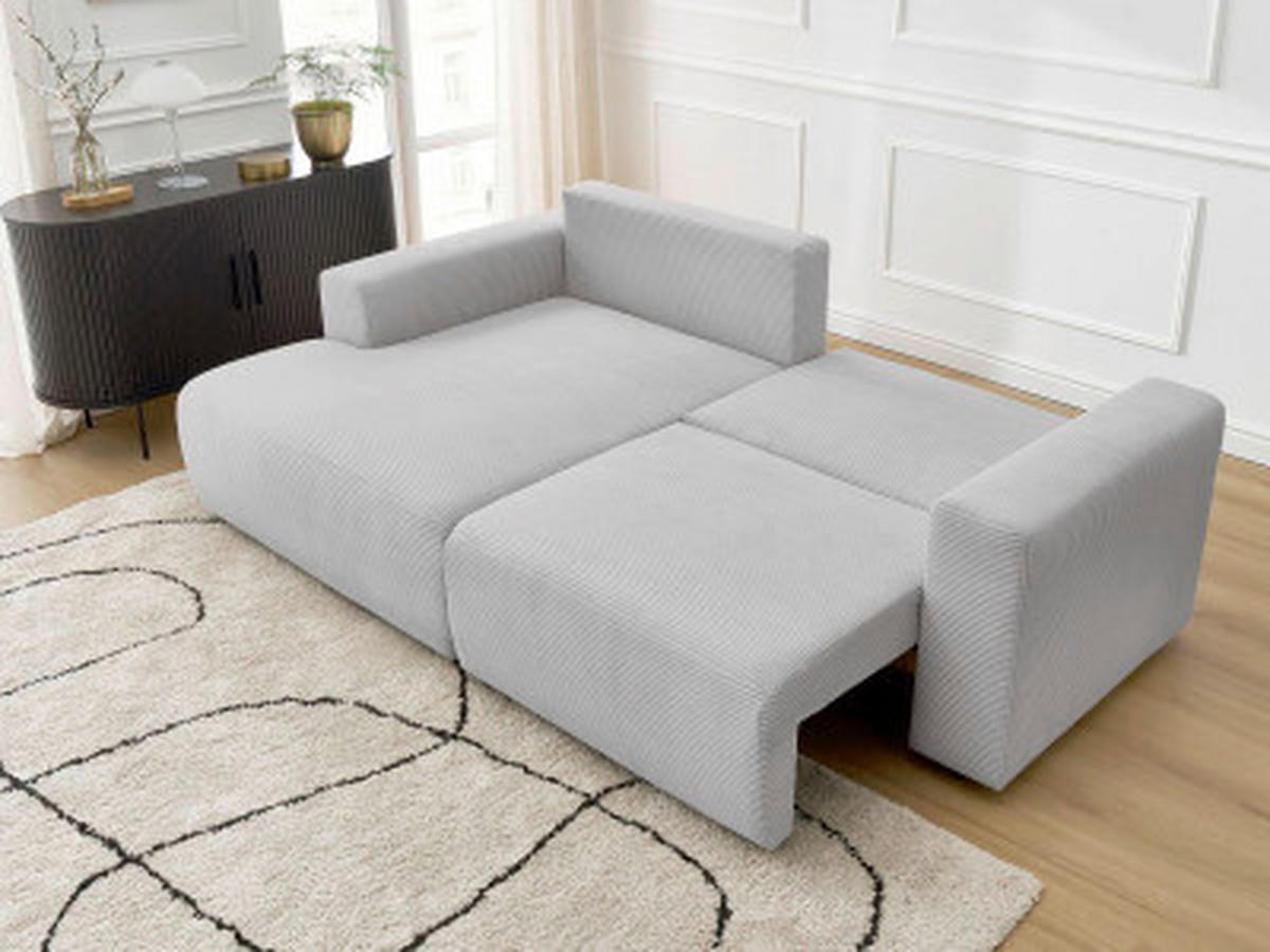ECKSOFA Ottomane links  ATILLA Hellgrau Cord  - Hellgrau/Schwarz, MODERN, Kunststoff/Textil (149/244cm)