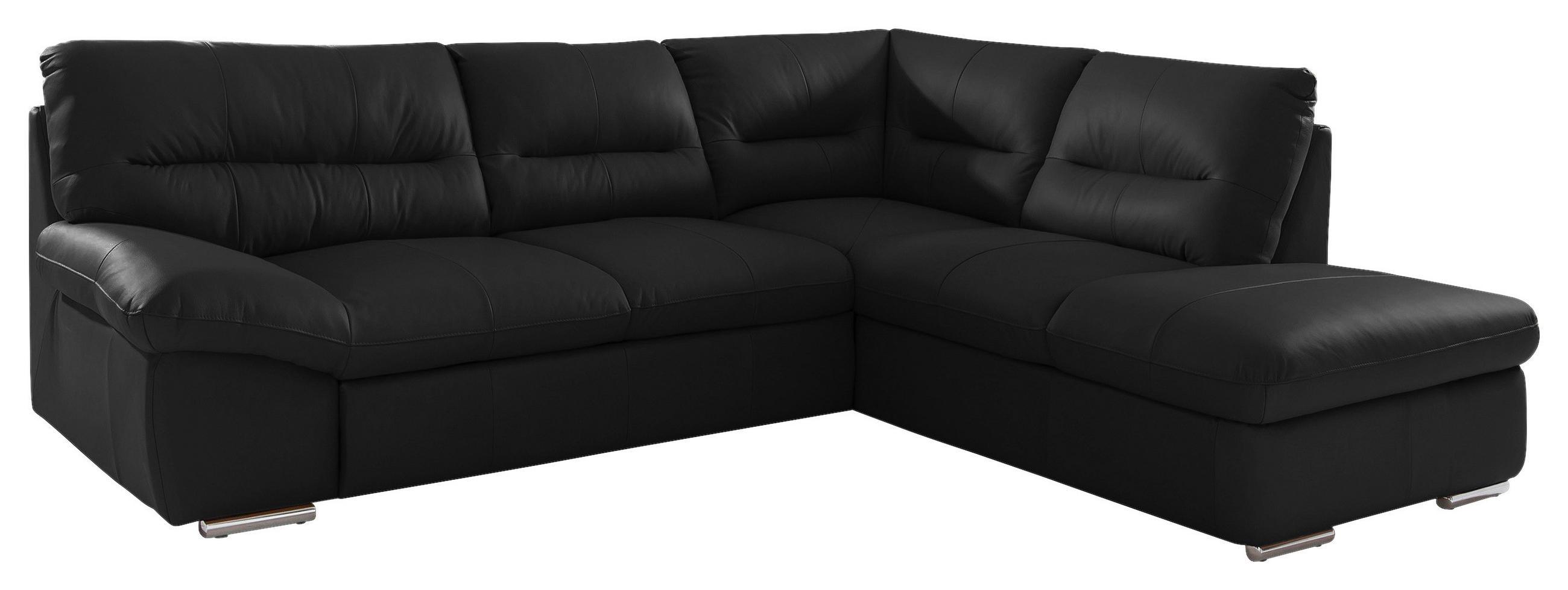ECKSOFA Schwarz Echtleder Bettkasten, Schlaffunktion  - Chromfarben/Schwarz, Design, Leder/Metall (268/216cm) - Livetastic