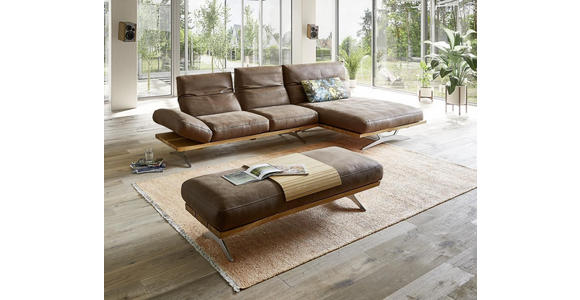 ECKSOFA in Echtleder Braun, Eichefarben  - Edelstahlfarben/Eichefarben, Natur, Leder/Holzwerkstoff (320/157cm) - Ambiente