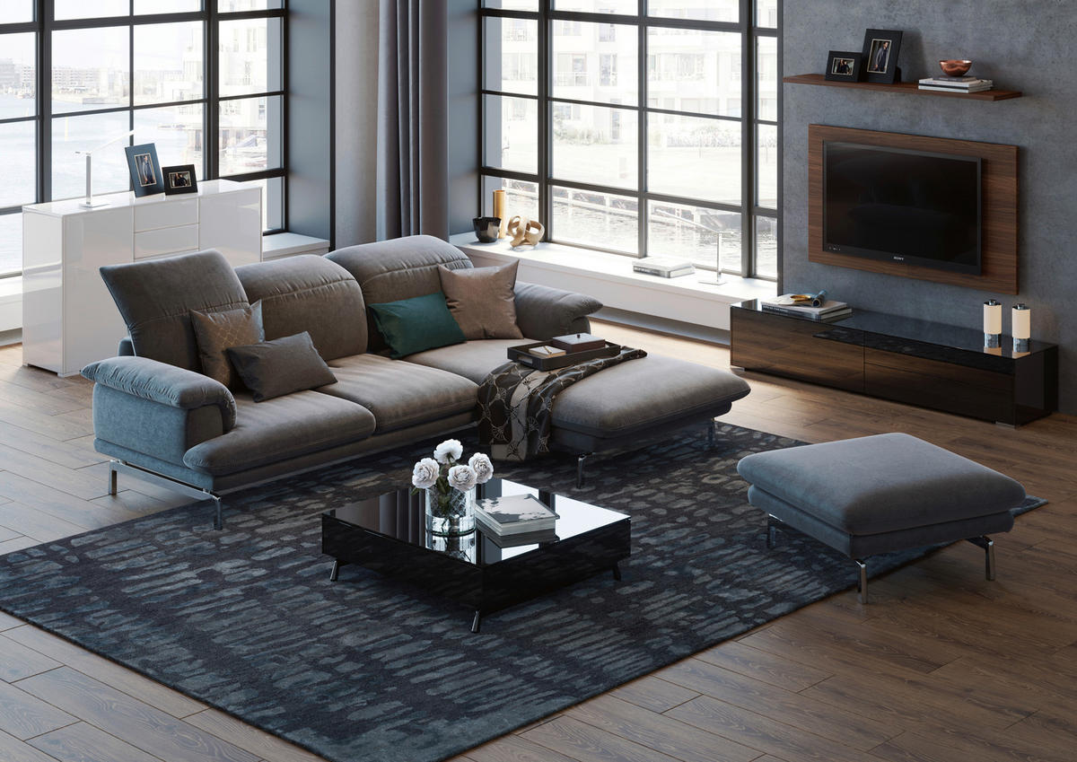 ECKSOFA in Chenille Grau  197/294 cm  - Alufarben/Grau, Design, Textil/Metall (197/294cm) - Joop!