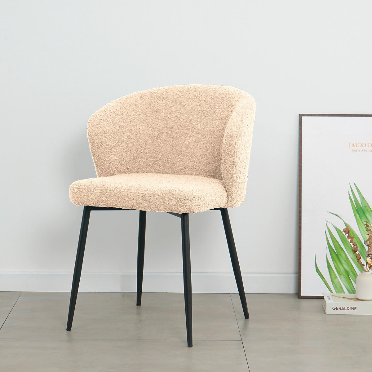 STOL järn bouclé  - svart/cremefärgad, Lifestyle, metall/textil (57/82/59cm) - home24